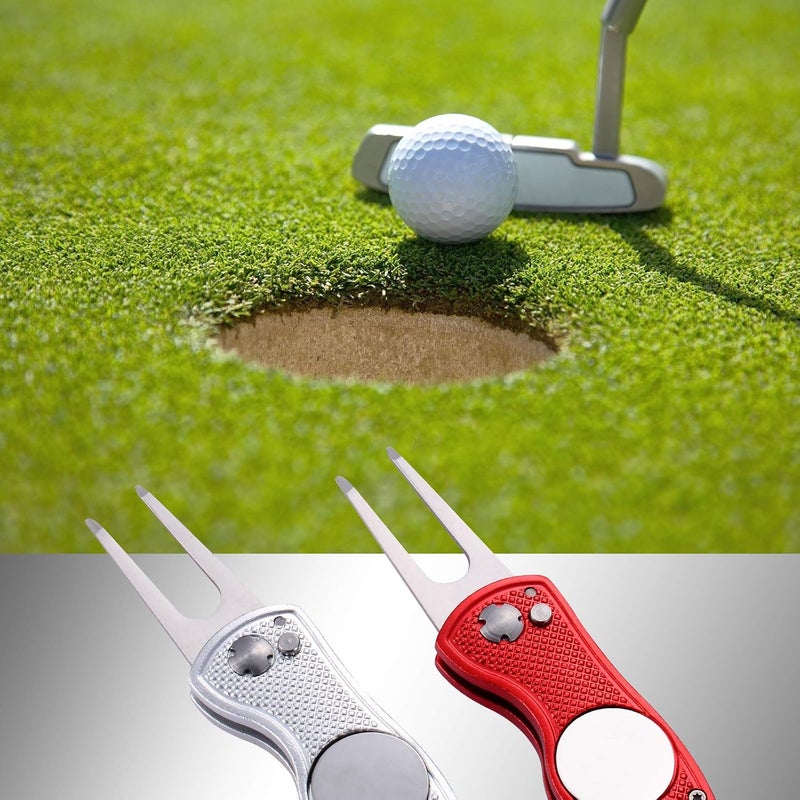 Fpxnb 2 Pack Metal Foldable Golf Divot Tool with Pop-up Button & Magnetic Ball Marker (Pack of 2, Fish Design) - Image 5